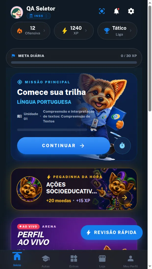 Tela inicial do Wauk no concurso do INSS