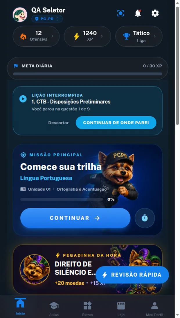 Tela inicial do Wauk no concurso da PC-PR