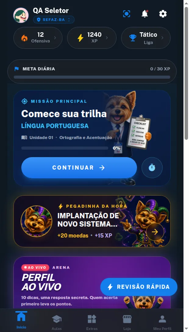 Tela inicial do Wauk no concurso da SEFAZ-BA