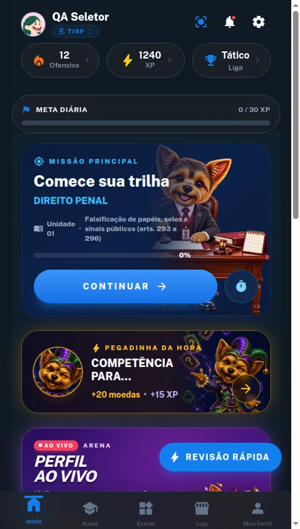 Tela inicial do Wauk no concurso do TJSP