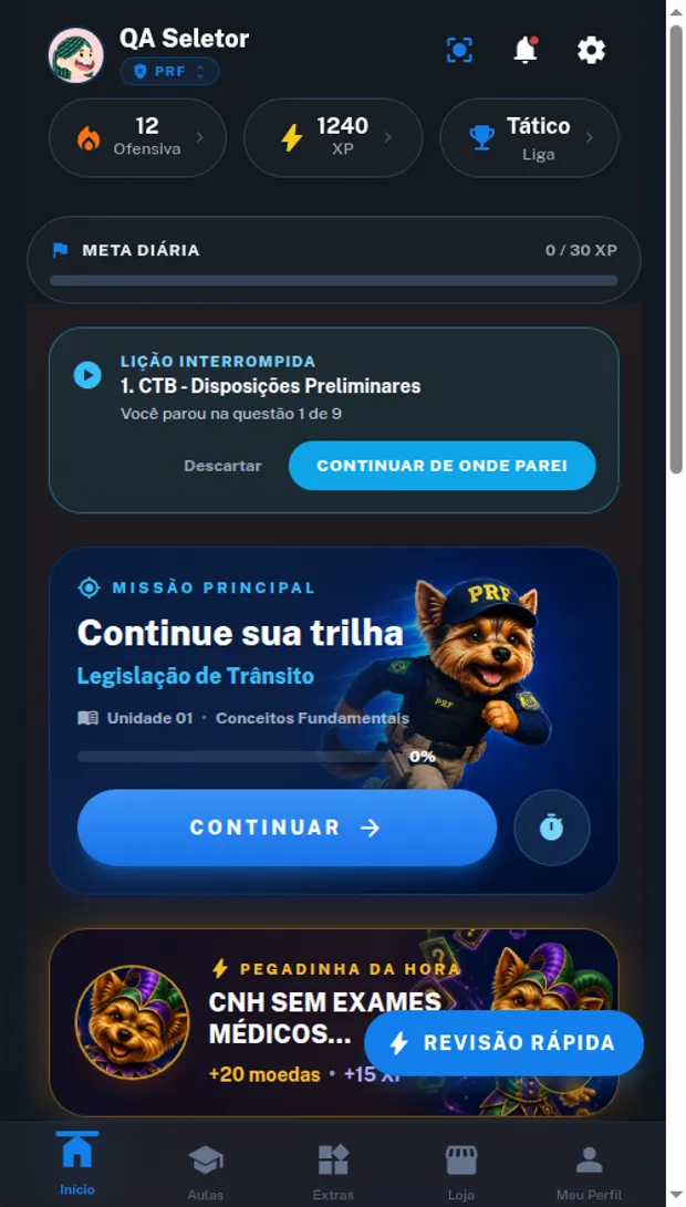 Tela inicial do Wauk no concurso da PRF
